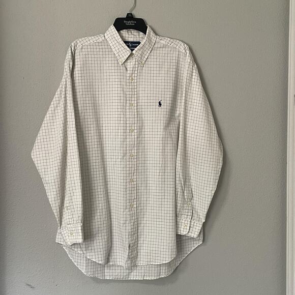 Y2K Ralph Lauren Shirt Men 16.5 34/35 White Check Yarmouth Button Down Pony Logo - Picture 1 of 12